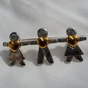 Two girls and One boy Vintage Small Brooch or Large Lapel pin